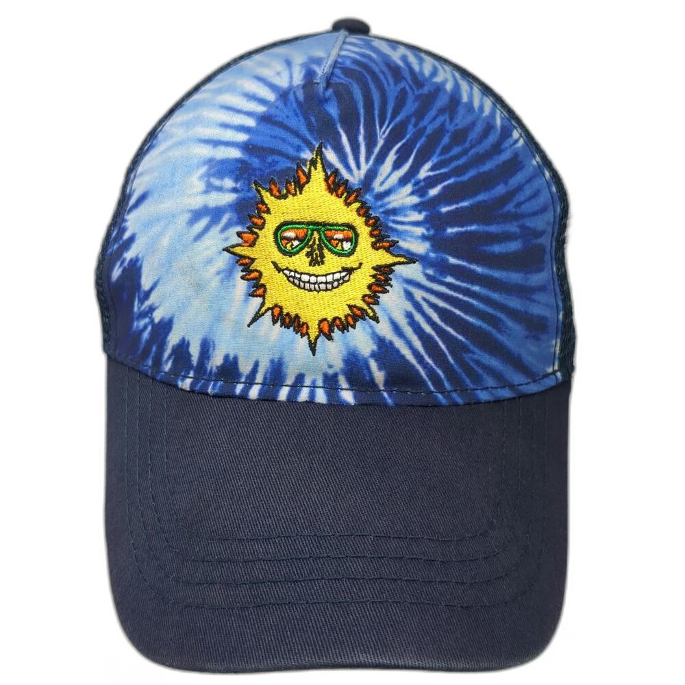 Colortone Trucker Hat Blue One Size Tie Dye Sun Graphic Snapback Mesh Back Hat